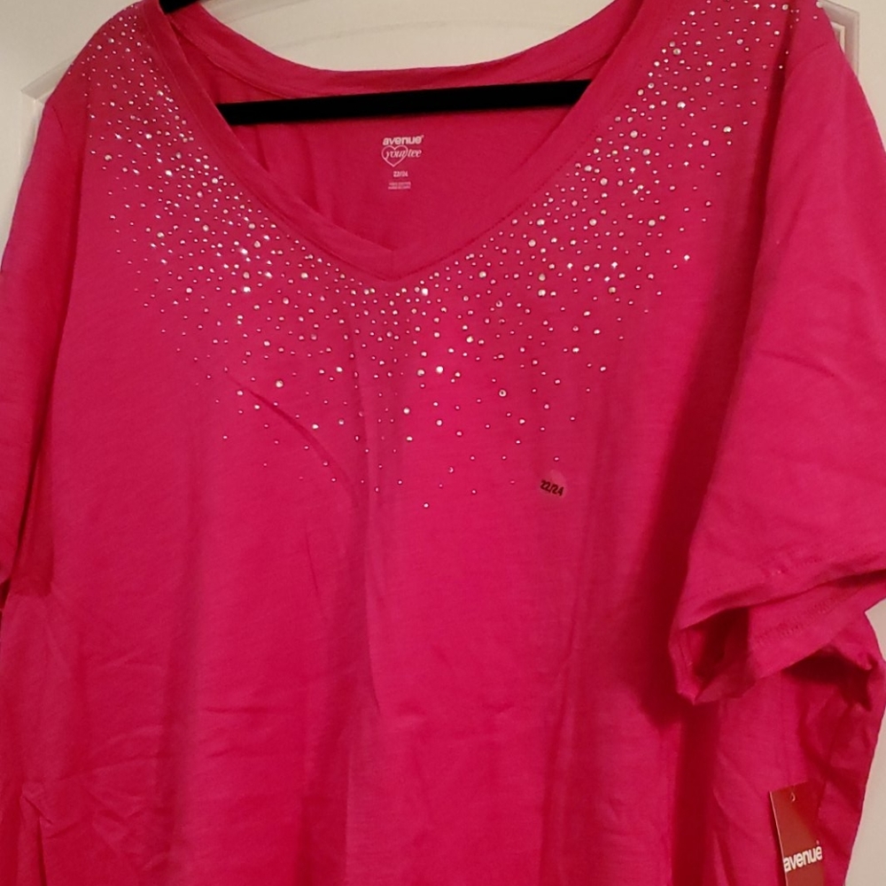 Hot pink blouse w/silver dots along neckline - Picture 2 of 2